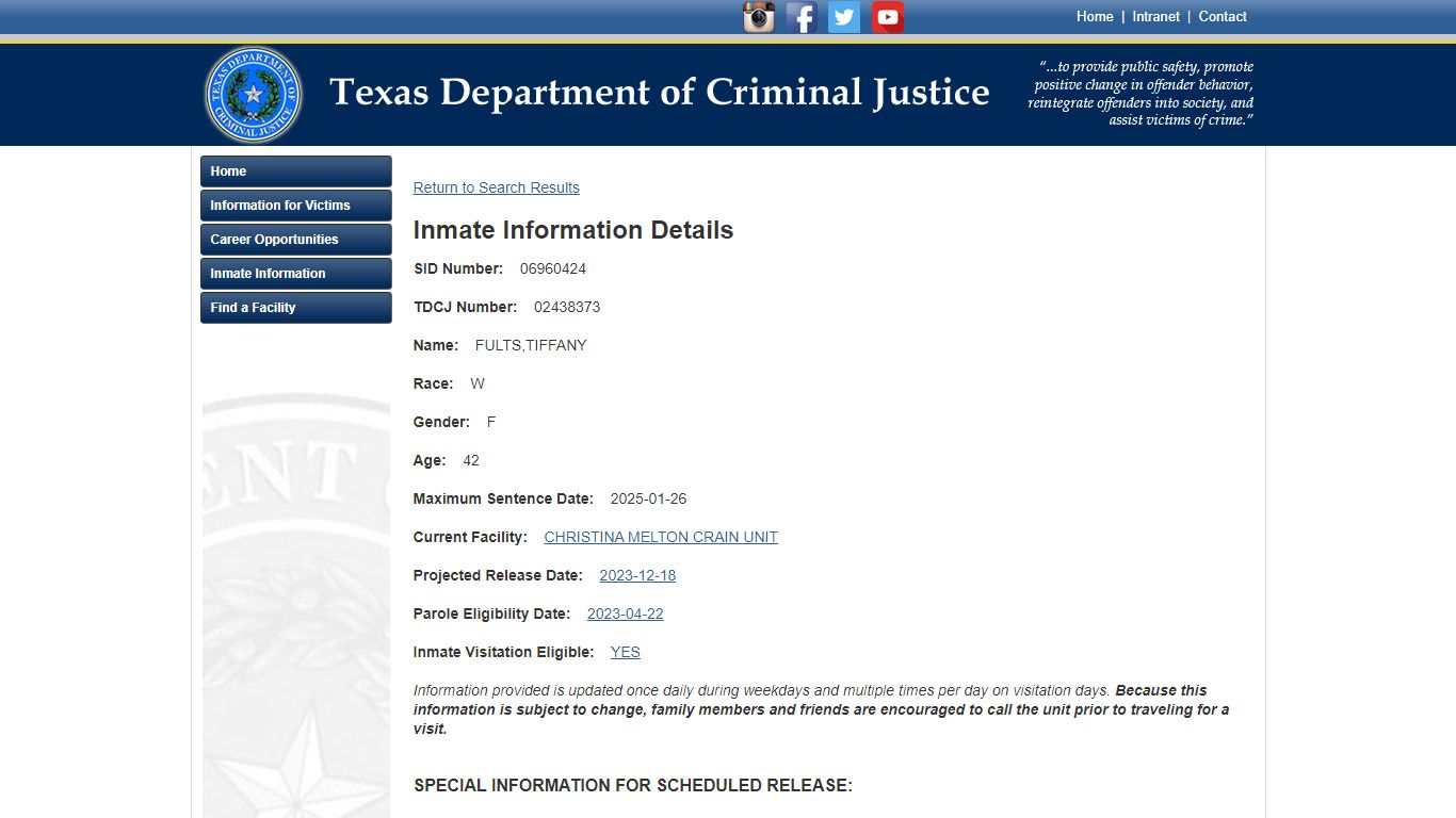 Texas Department of Criminal Justice Inmate Search