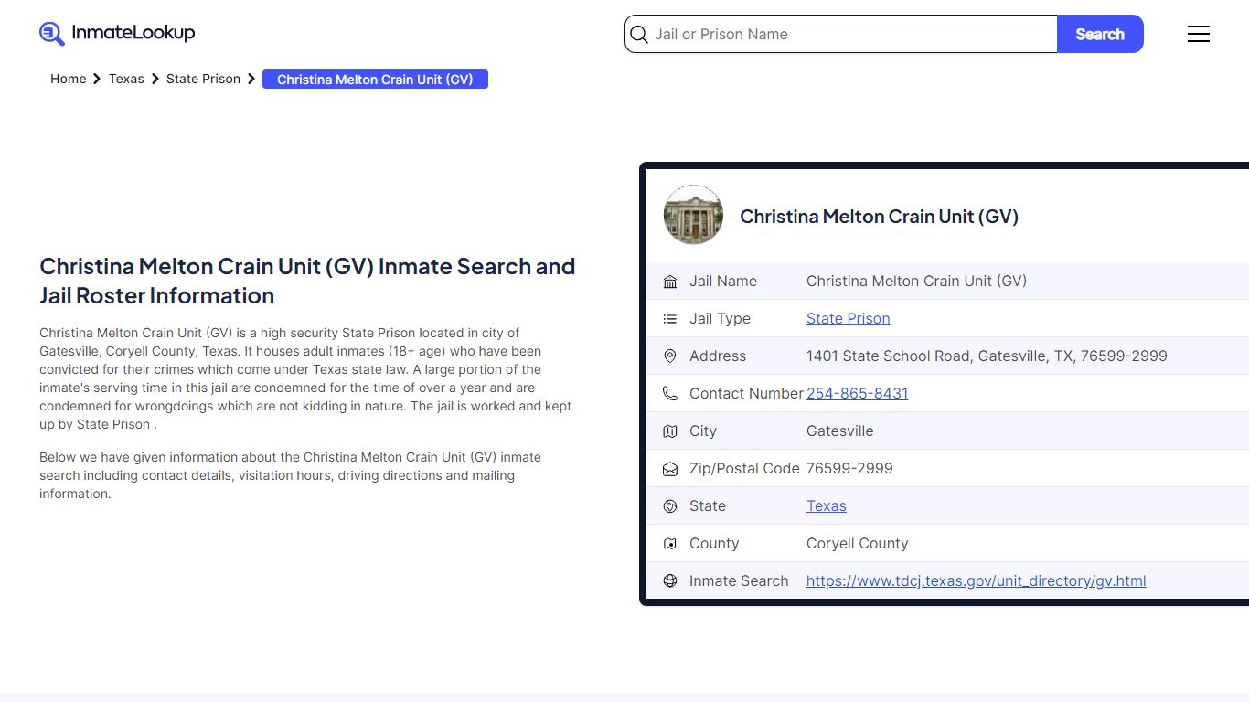 Christina Melton Crain Unit (GV) Inmate Search, Jail Roster, Bookings ...